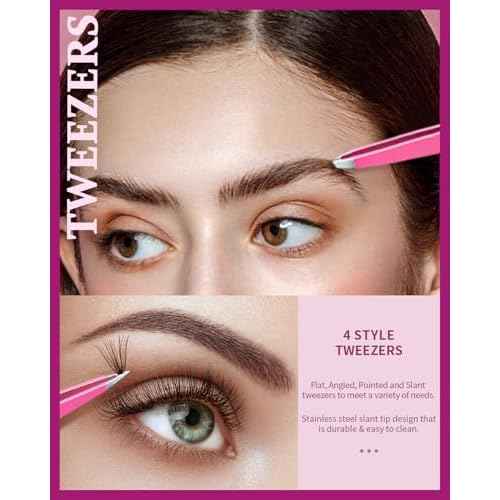 TsMADDTs 6 PCS Eyebrow Tweezers Set, Tweezers for Women Facial Hair with Curved Scissor and Eyebrow Brush for Ingrown Hair