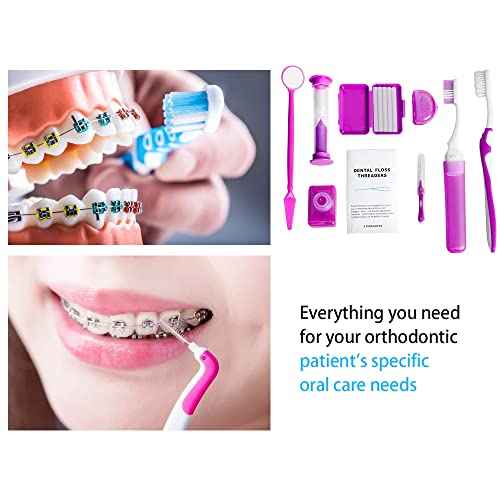 Wenge Portable Orthodontic Oral Care Kit - 2Pack - Travel Kit for Patients, Interdental Brushing Wax Floss Toothbrush Cleaning (Blue_Black)