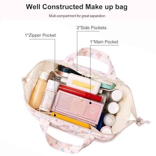 BTOOP Makeup Bags for Women, Quilted Makeup Bag Lightweight Wide-open Cosmetic Bag Large Toiletry Bags for Travel Essentials