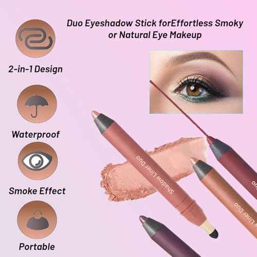 Rocino Perfect Color Duo-Shadow Liner 2-in-1 Eyeliner & Eyeshadow, Plum Eyeshadow Stick, Waterproof,Long-Lasting & Smudge-Proof Wear,Smooth, Smokey Eyes in 3 Minutes Effortless Finish(SMOLDER+TEMPT)