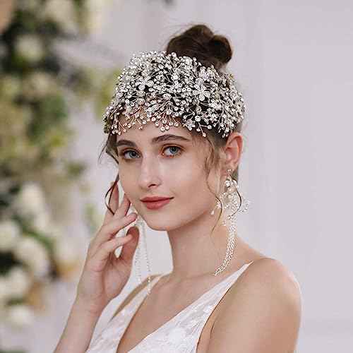 Elegant Rhinestone Wedding Headband for Bride - Sparkling Bridal Headpiece Tiara, Handmade Crystal Hair Accessories for Women, Christmas Headwear & Gift for Wife (12.6x5.5 Inches)