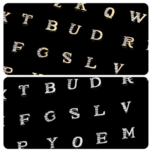 104 Pcs Rhinestone Letters Nail Studs Nail Charms, Letters Nail Rhinestones Decoration Alphabet 3D Nail Charms, Silver Gold Nail Jewels Nail Charms Y2K, Nail Accessories for Nail Art Manicure Supplies