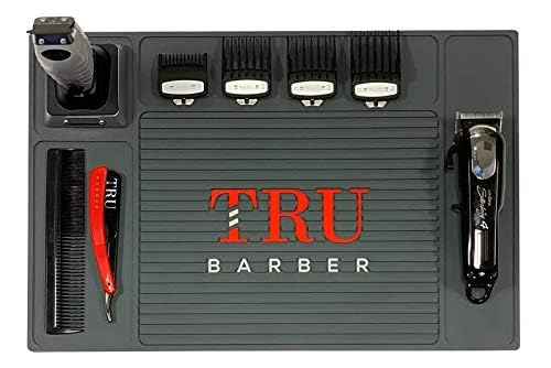 TRU BARBER Organizer Mat 18" X 13" (Charcoal Grey) Flexible PVC Station Mat, Salon Barbershop Work Station Pad, Anti-Slip