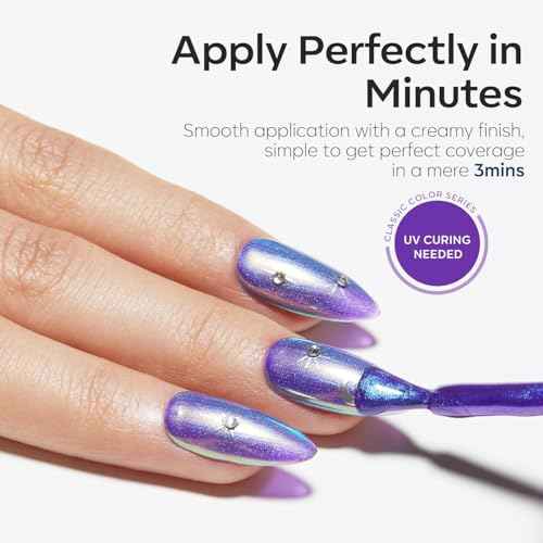 modelones Blue Gel Nail Polish, 15 ML Chameleon Purple Polish Black Holographic Blue Shimmer Glitter Polish Soak Off LED Winter Nail Art Gel DIY Salon Gift