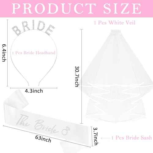 Bride Headband and Sash Veil for Bachelorette Party Tiara Veil for Wedding Bridal Shower Hairband With Veil Bridal Sash Wedding Headpiece for Bride