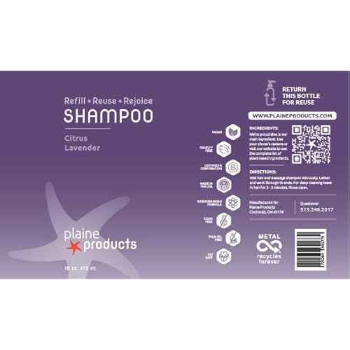 Plaine Products Eco-Friendly Shampoo and Conditioner - Citrus Lavender - Sulfate Free, 16oz (Refillable Bottles with Pumps)