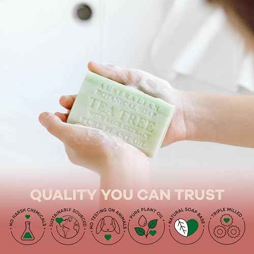 Australian Botanical Soap Essential Medley Eucalyptus Sandalwood Lavender and Tea Tree 6.6 oz Luxury Soap Bars Enriched with Shea Butter, Assorted Pack of 4