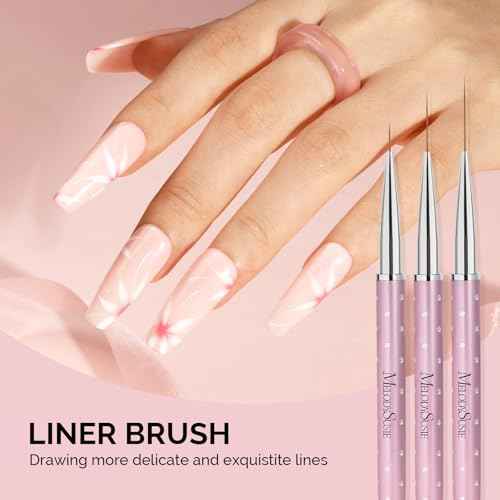 MelodySusie 6pcs Nail Art Brushes Set, Professional Pen Nail Gel Brush, Nail Extension and Builder Brush, Liner Brush 3 Sizes, Fashion Design for Home DIY Salon Use, Rose Gold