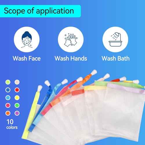 10PCS Mesh Soap Bag, Exfoliating Soap Saver Pouch, Foam Net Soap Saver, Soap Bag Soft for Shower with Drawstring