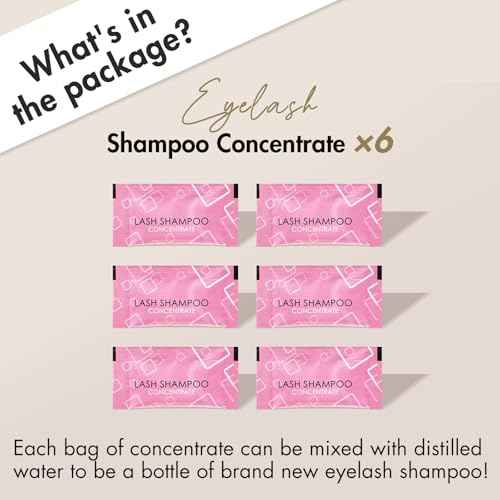 Lash Shampoo Concentrate Lash Cleaning for Eyelash Extensions Anti-allergic Hypoallergenic and Non-irritation Cleanser for Salon & Home Use (6 bags)