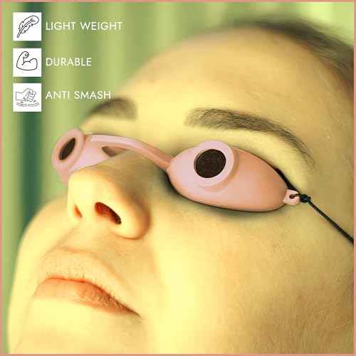 Super Sunnies EVO Flex UV Eye Protection FDA Compliant Eyeshields, Tanning Bed Goggles, Red Light Theraphy Glasses with Strap 1 Pack - Peach