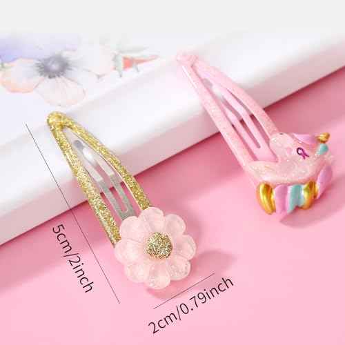 8Pcs Flower Hair Clips for Girls, Butterfly Metal Snap Clips,Cute Glitter Toddler Girls Unicorn Hair Accessories for Children, Infants, Toddlers, Kids - Flower