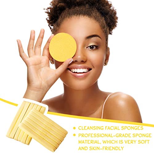 Foaincore 600 Pieces Compressed Facial Sponge Round Facial Sponge for Estheticians Face Sponges for Cleansing Face Wash Pads Disposable Sponges for Women Spa Exfoliating Cleansing(Yellow)