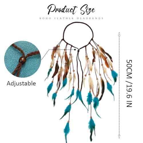 GORTIN Boho Feather Headband Hippie Headpiece Black Gypsy Costume Headdress Indian Feather Headwear Hair Accessory for Women