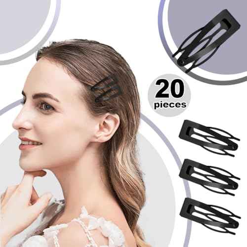20 Pcs Snap Hair Clips for Women Snap Hair Barrettes Double Grip Hair Clips 3 Prong Clips for Hair Barrettes for Women Girls (Black)