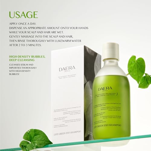 DAERA 2 Pack Life Green Exo Shampoo for Thinning Hair Thickening 10.24 fl oz, Caffeine Biotin Scalp Deep Cleansing, Volumizing & Improving, Heartleaf Extract, Women & Men, All Skin Types