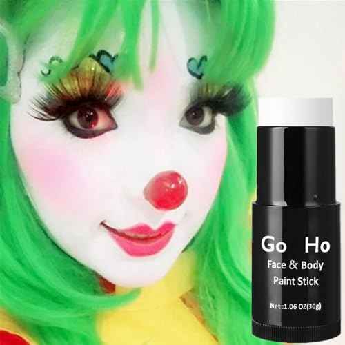 Go Ho Cream-Blendable Clown White Face Paint Stick,Full-coverage Waterproof Face Body Paint for Halloween Cosplay Jokester Zombie Vampire Skeleton Clown SFX Makeup,White Eye Black Stick