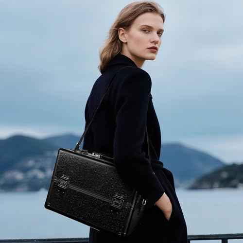 Large Makeup Train Case Cosmetic Organizer Case Makeup Box Portable Make Up Artist Travel Case with 4 Trays with Dividers Lockable Hard Train Case Nail Tech Supply Storage - Starry Black