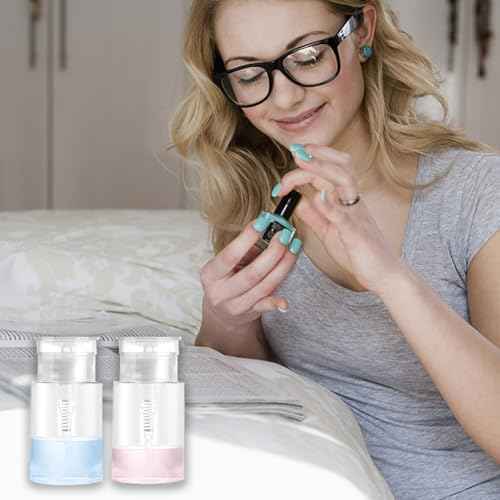 3 Pack Push Down Pump Dispenser with 6 Labels, Empty Push Top Bottles for Nail Polish, Makeup Remover, Micellar Water, Essence, Dish & Facial Toner, 2oz/60ml