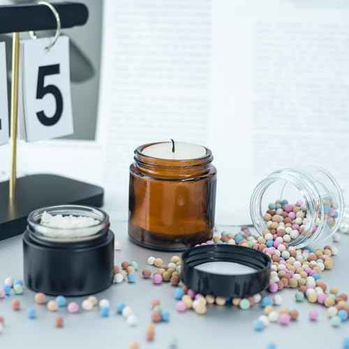 4Oz Amber Small Glass Jars with Lids, 3Pack Lotion Container, Cosmetic Containers, Little Travel Jars for Creams with Mini Spoon