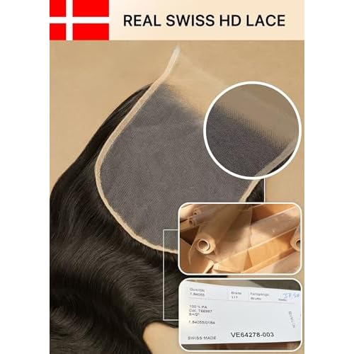 Triippy Raw Hair 2x6 HD Lace Closure Body Wave More Less Shedding than Regular Virgin Hair, 0.10mm Ultra-Thin 2x6 Swiss Real HD Lace with 100% Raw Cambodian Human Hair£¨16 Inch£©