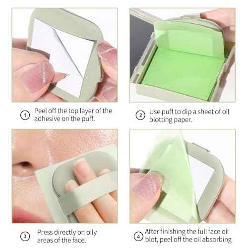 Erinde Oil Blotting Sheets for Face with Mirror and Puff, 300 Sheets Oil Blotting Paper for Oily Skin, Face Oil Absorbing Sheet, Natural Oil Control Film, Absorb Excess Oil, Makeup Friendly