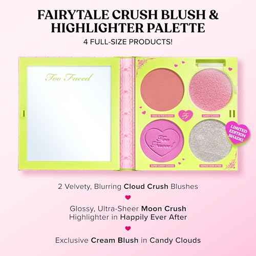 Too Faced Fairytale Crush Blush & Highlighter Set | Moon Crush Highlighter + Cloud Blush Face Palette Gift Set