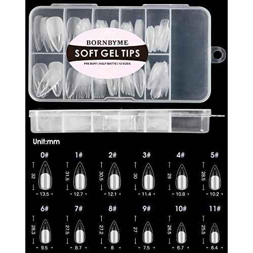 Soft Gel Nail Tips Medium Stiletto, 120PCS Pre Buff Full Cover Shaped Nail Extenison Tips Half Matte Gel Nail Tips BORNBYME