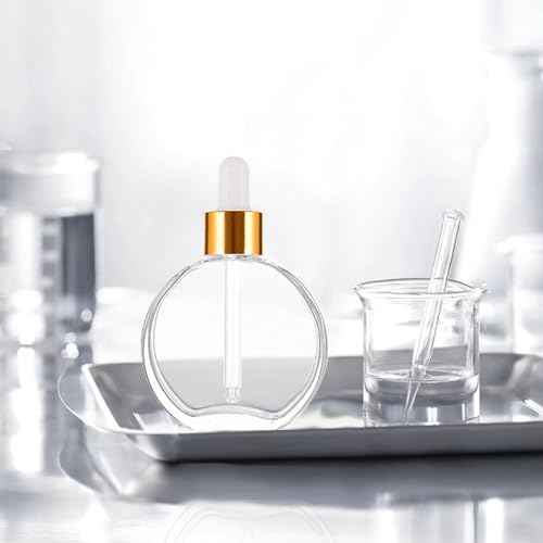 6Pcs, 2 oz Glass Dropper Bottles for Essential Oils,60ml flat round perfume bottle with Eye Droppers,for Essential Oils,Perfumes, Serums - Leakproof for Travel (Clear)