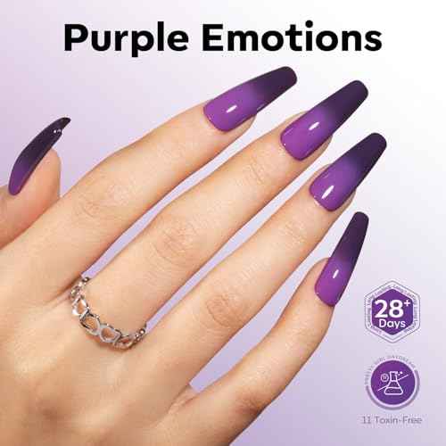 modelones Black Purple Gel Nail Polish Color Dark Purple Changing Black Mood Temperature Change Nail Polish Gel Soak Off Nail Art DIY Salon Manicure Holiday Gift for Girls Women 15 ML