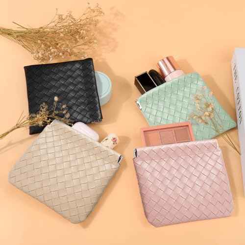 BUSOHA 4 PCS Small Makeup Bag for Purse, Mini Portable Cosmetic Bags for Women, Weave Coin Purse Lipstick Cosmetic Accessories Organizer, Small Travel Kit Storage Pouch