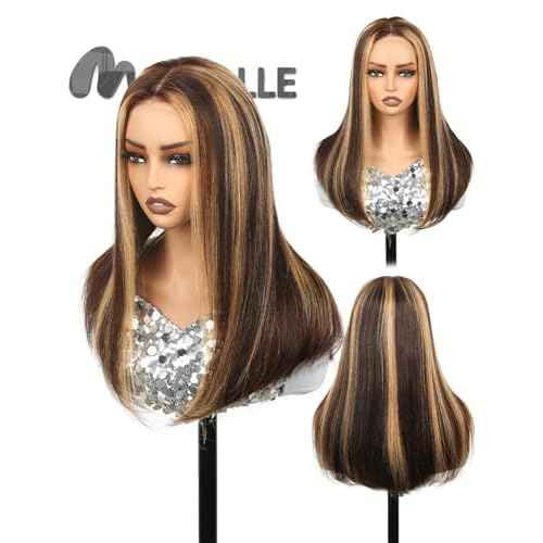 Ombre Lace Front Wig Human Hair 250% Density 4/27 Honey Blonde 13x4 Highlight Blunt Cut Double Drown Straight Wigs Human Hair Pre Plucked Bleached Knots HD Lace Frontal Wig