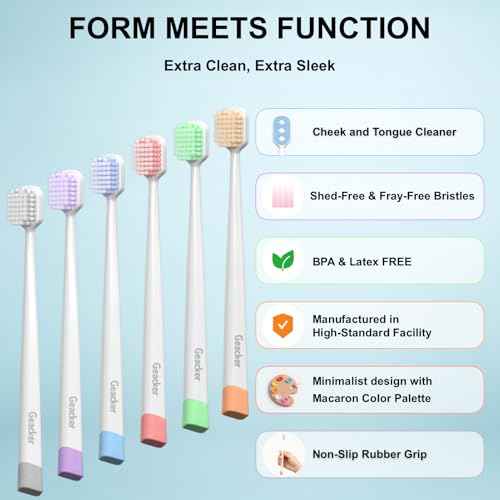 Medium Toothbrushes for Adults with Wide Head and Spiral Bristles, Whitening Toothbrush with Tongue & Cheek Cleaner, Travel Toothbrush with Cover and Canister Packaging, Multi-Color, 6 Count