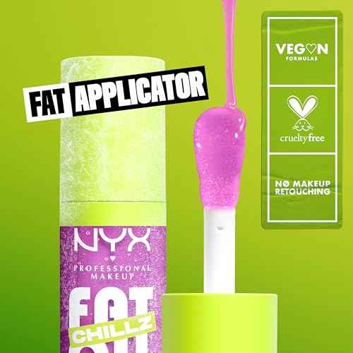 NYX Professional Makeup Fat Oil Chillz, Moisturizing, Shiny and Vegan Tinted Lip Gloss - Strawberry Slush (Sheer Pinkish Purple)