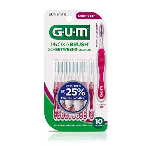 GUM Proxabrush Go-Betweens - Moderate - Interdental Brushes - Soft Bristled Dental Picks for Plaque Removal & Gum Health - Safe for Braces & Dental Devices, 10ct (Pack of 6)
