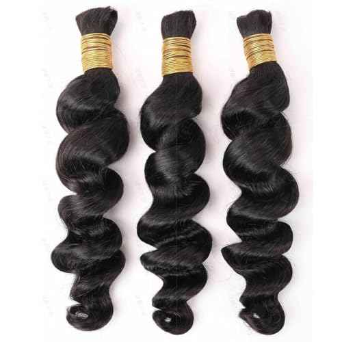 Human Braiding Hair for Boho Braids Loose Deep Wave Bulk Human Hair Knotless 100% Unprocessed Brazilian Virgin Hair Extensions for Braiding Curly Water Wave 1 Bundle No Weft 100g 24inch Natural Black