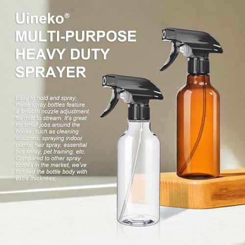 Spray Bottles 2-Pack, 10 Oz, Mist & Stream, Heavy Duty Spraying Empty Water Sprayer Bottle, BPA Free Plastic Refillable Containers for Cleaning Solutions, Plants, Hair, Essential Oils (Clear)