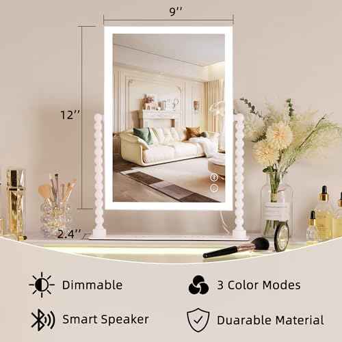 VANITII Vanity Makeup Mirror 12¡±x16¡± Hollywood Mirror with Lights and Smart Speaker Desk Mirror 3 Lighting Modes Touch Control for Dormitory Bedroom