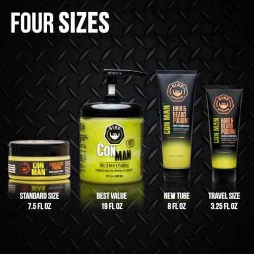 GIBS Con Man Hair & Beard Pudding - Leave In Conditioner - Curl Definer - Moisturizer - 3.25 oz Travel Size