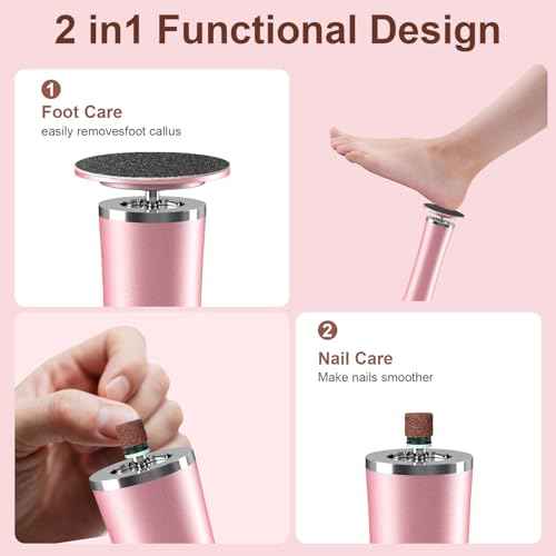 10-in-1 Electric Foot Callus Remover, Adjustable Speed Electric Callus Remover for Feet with 60 Sanding Pads, Foot Callus Remover, Heel Scraper for Cracked Heels (Rose Pink)