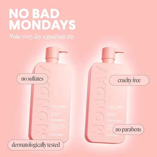 MONDAY HAIRCARE Volume Shampoo + Conditioner Set (2 Count) 27 oz. For Thin, Fine, and Oily Hair Made with Coconut Oil, Ginger Extract, and Vitamin E 100% Recyclable Bottle