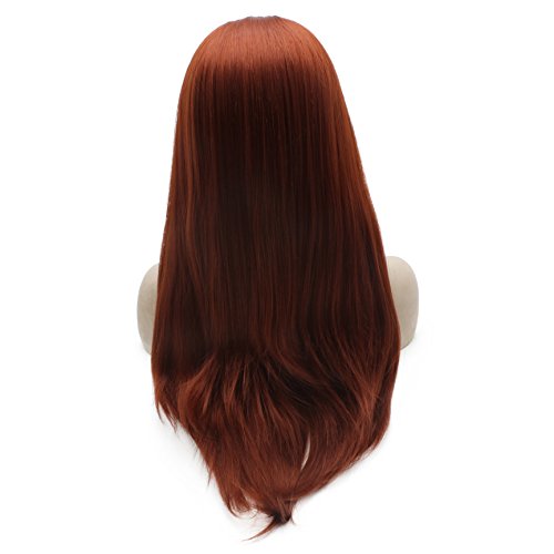 MX angel Long Straight Half Hand Tied Burgundy Red Synthetic Lace Front Wig Natural