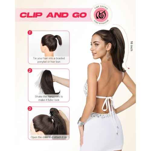 Ponytail Extension ? 16¡± Claw Clip in Ponytail Hair Extensions Natural Soft Synthetic High Pony Tail Hairpieces for Women (Chocolate Brown, 16 inch)