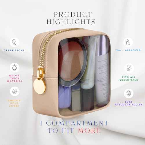 Beige Mini Makeup Bag - Clear Travel Cosmetic Case With Pouch, Small Cosmetic Pouch for Purse