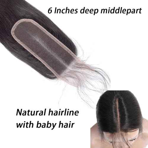 2 By 6 Lace Closure Human Hair Closure HD Transparent Body Wave 2x6 Lace Closure Middle Part Human Hair Kim K Closure With Baby Hair (18 inch, 2x6 Closure)