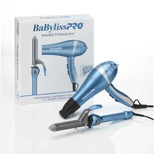 BaBylissPRO Nano Titanium Professional Lightweight Ionic Hair Dryer and 1" Spring Curling Iron