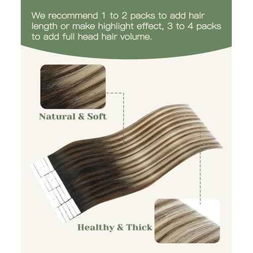 SURNEL Injected Seamless Tape in Hair Extensions 14 Inch Natural Black to Medium Brown and Caramel Blonde Invisible Tape in Extensions 20 Pcs 30g(#1B427,14)