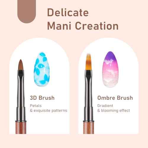 Nail Art Bushes Set - Professional 5Pcs Double-Ended Nail Brush for Art, Long Lines, Ombre & 3D Design Nail Brush Pen for Gel Polish Manicure DIY Home Salon