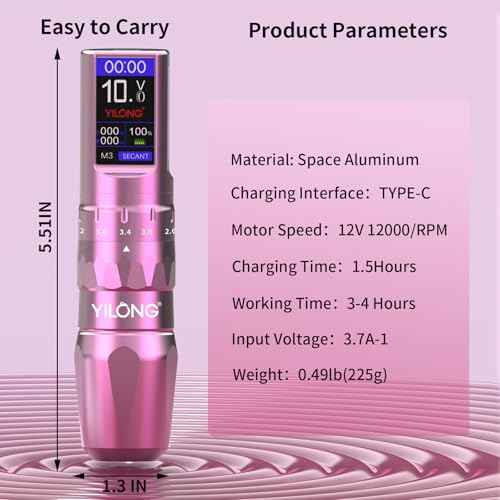 Wireless Tattoo Pen Machine Kit - Adjustable 6-Stroke Tattoo Machine with 1200mAh Power Supply and Digital LCD Display Rotary Tattoo Machine/Tattoo Starter Kit for Beginners (Pink)