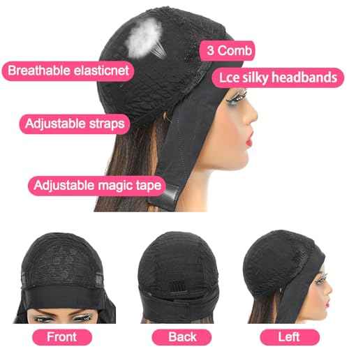 haha Water Wave Headband Wig Human Hair Curly Headband Wigs None Lace Front Wig Wet and Wavy Brazilian Virgin Human Hair Glueless Wig Easy to Wear Half Wig 150% Density 20 Inch 150% Density